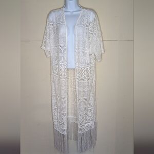 Lace Coverup Kimono Short Sleeve with Fringe
